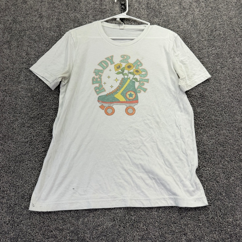 Bella Canvas Graphic Tee Womens Large White Ready 2 Roll Roller Skate Sunflowers